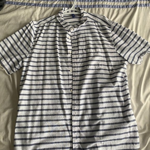 Mens White and Blue Short Sleeve Striped - Picture 1 of 2